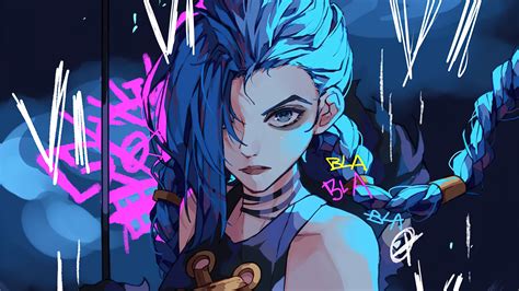 blue jinx of|Jinx Wallpaper 4K, Blue aesthetic, Graffiti, Artwork